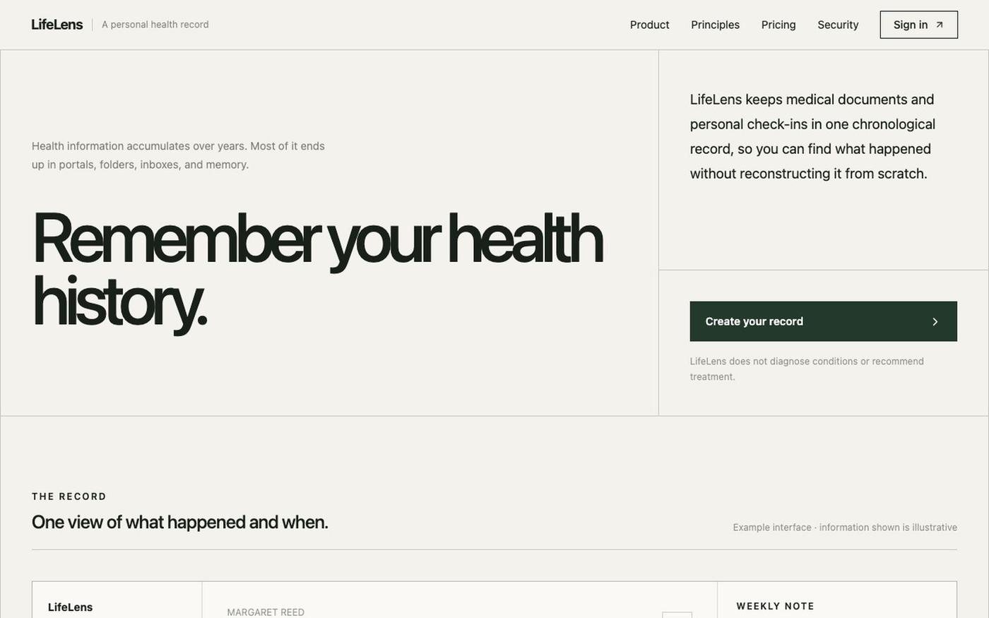 LifeLens — Your health story, remembered — screenshot
