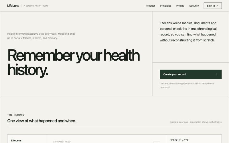 LifeLens — Your health story, remembered — screenshot