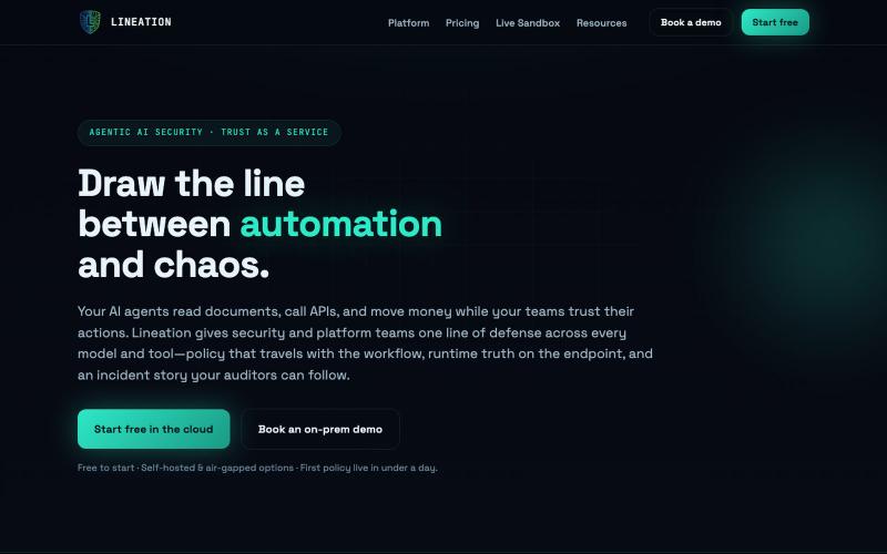 Lineation — Agentic AI Security | Govern, Trace & Defend AI Agents — screenshot