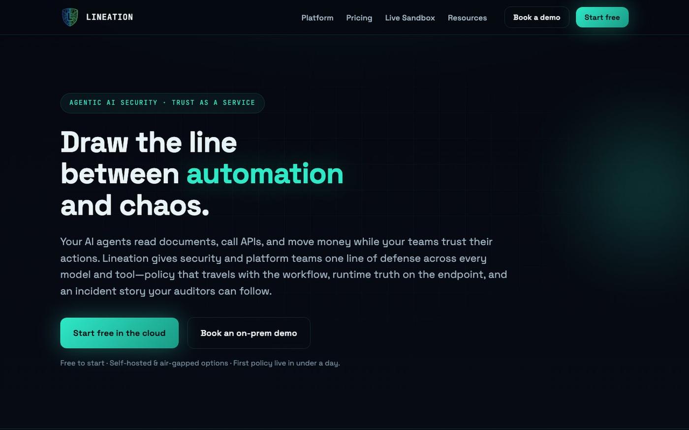 Lineation — Agentic AI Security | Govern, Trace & Defend AI Agents — screenshot