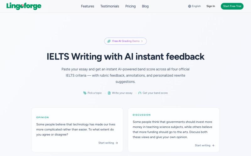 IELTS Writing with AI instant feedback | LingoForge — screenshot
