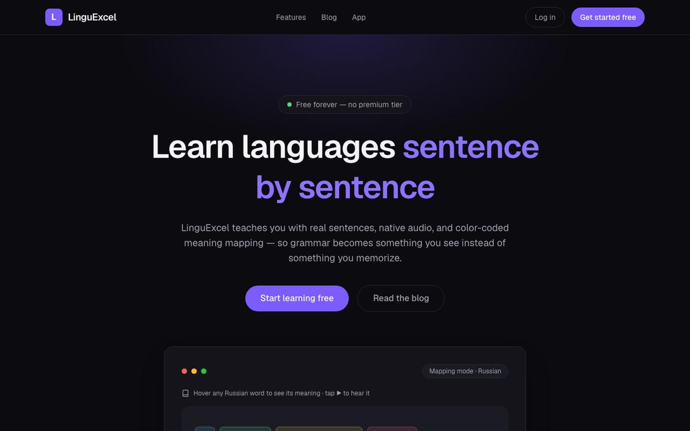 LinguExcel — Learn languages sentence by sentence — screenshot