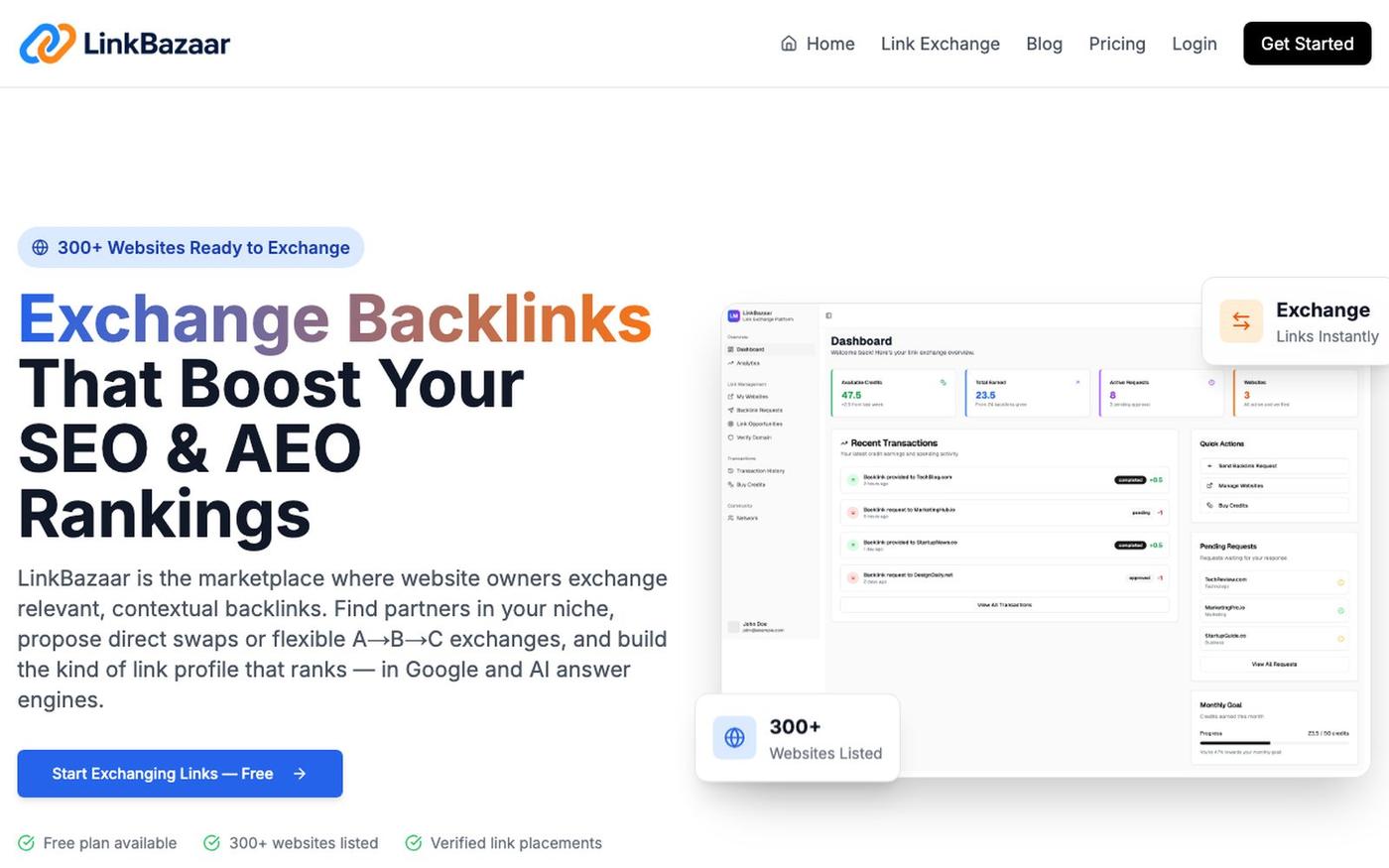 LinkBazaar - Link Exchange Marketplace for SEO & AEO | Exchange Backlinks — screenshot