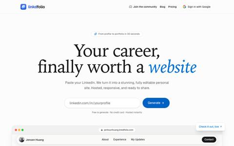 Linkdfolio — Turn Your LinkedIn Into a Personal Website — screenshot