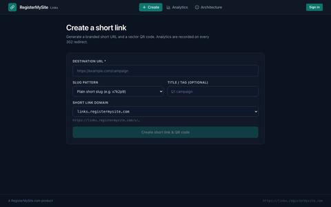 RegisterMySite Links — Short links, QR codes, and analytics — screenshot