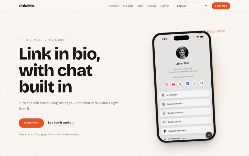 Link2Me — One link, every you — screenshot