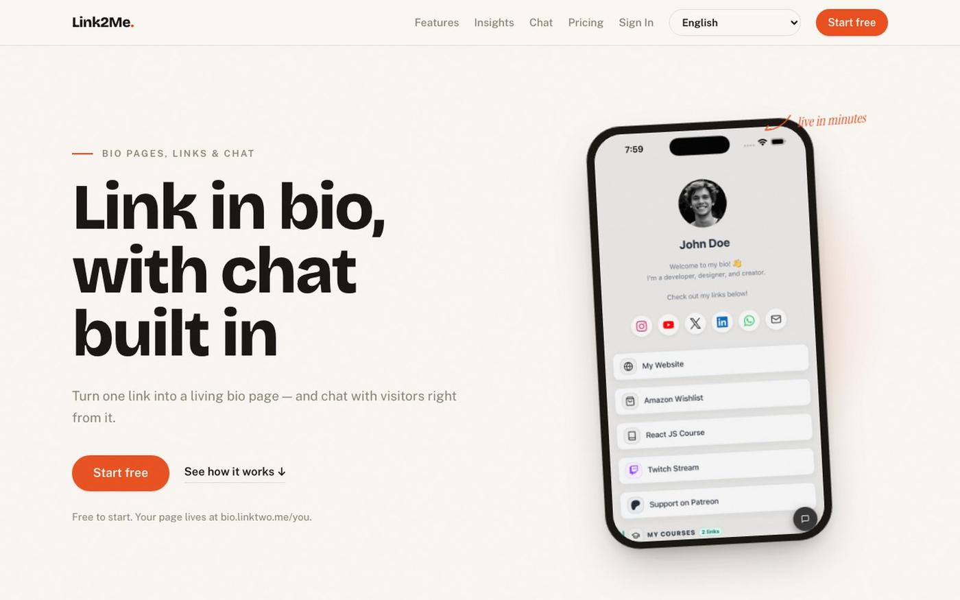 Link2Me — One link, every you — screenshot