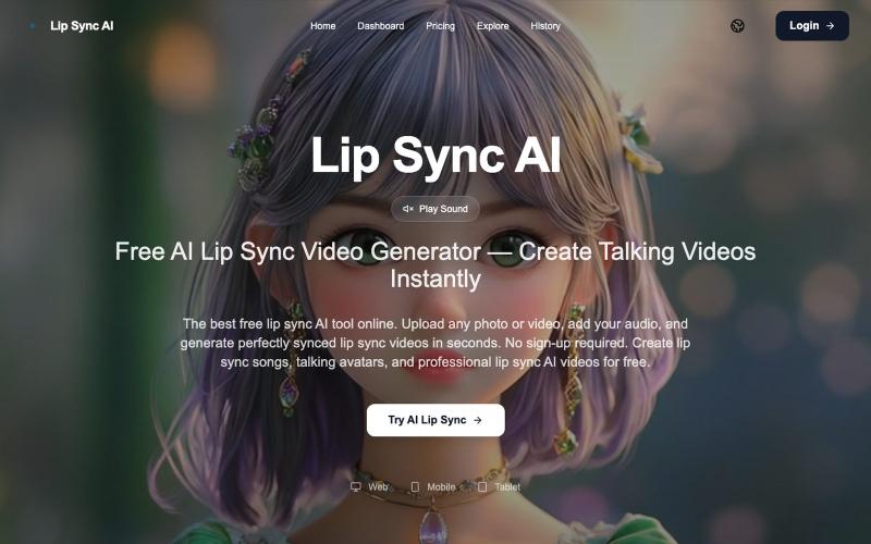Lip Sync AI - Free AI Lip Sync Video Generator Online | lipsyncai.co — screenshot