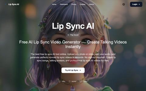 Lip Sync AI - Free AI Lip Sync Video Generator Online | lipsyncai.co — screenshot