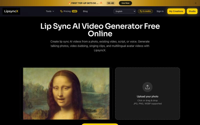 Lip Sync AI Video Generator Free Online | LipsyncX — screenshot
