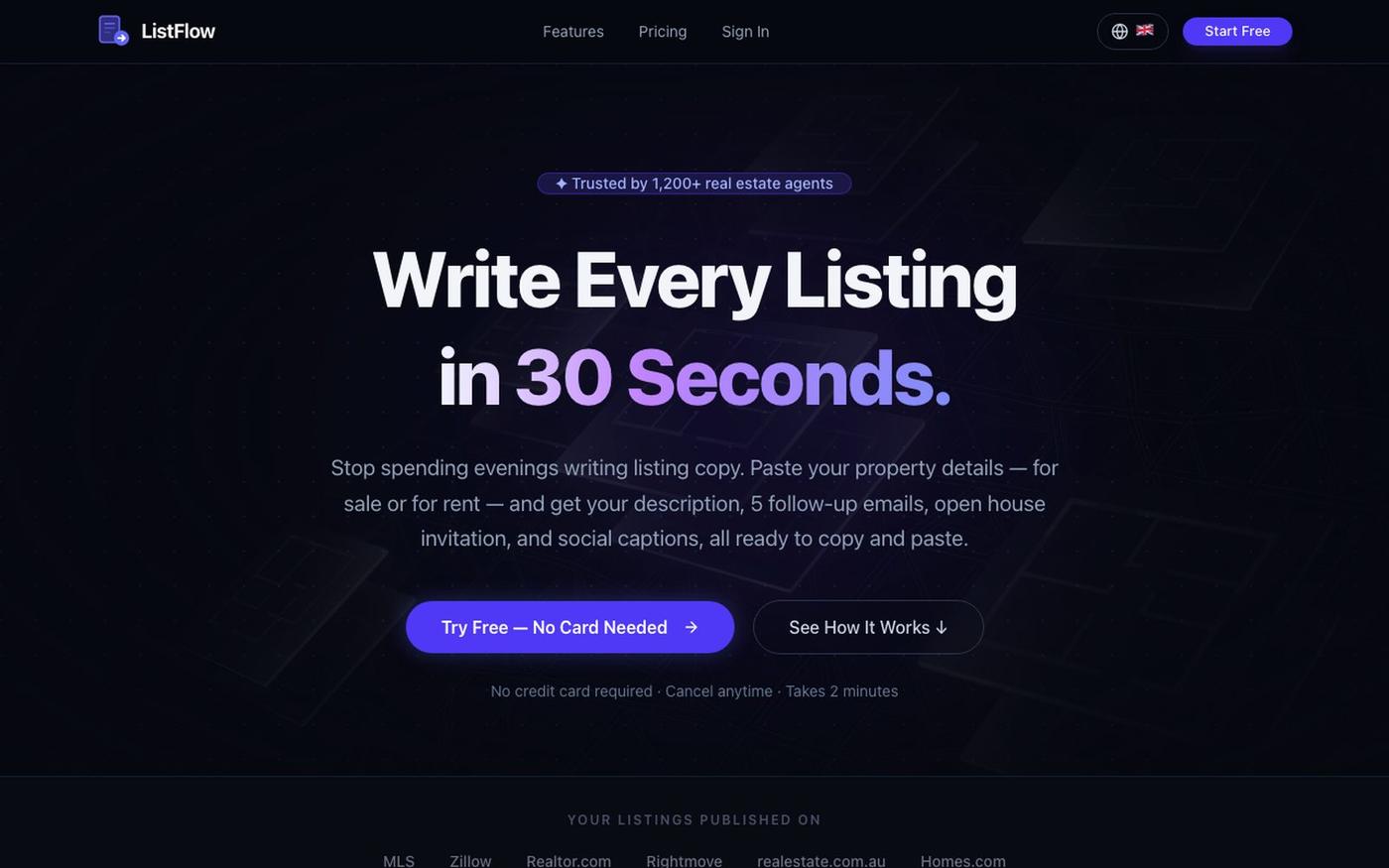 ListFlow — Write Every Listing in 30 Seconds. — screenshot
