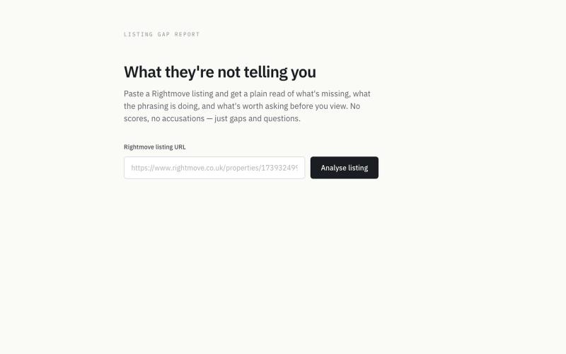 Listing Gap Report — what a Rightmove listing isn't telling you — screenshot