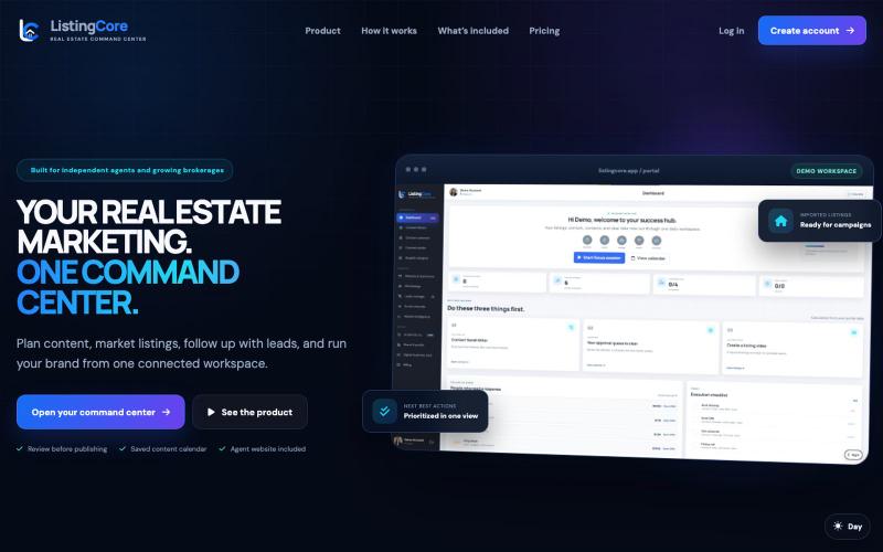 ListingCore — The real estate marketing command center — screenshot