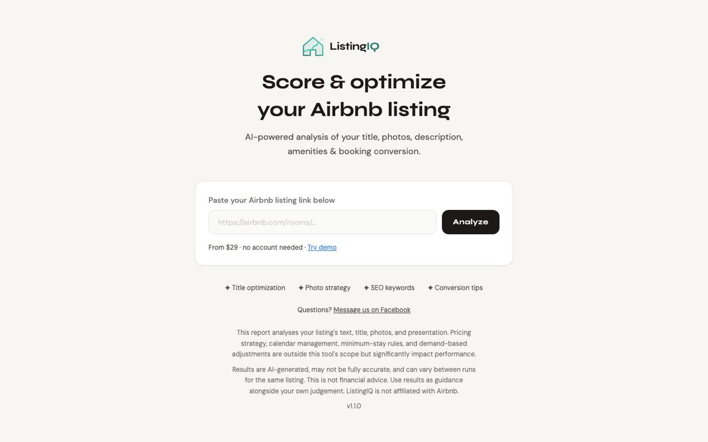 ListingIQ — Airbnb Listing Analyzer — screenshot