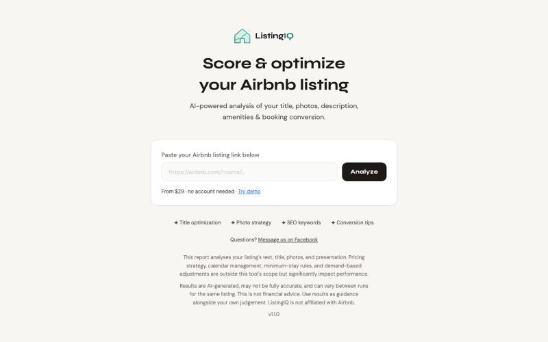 ListingIQ — Airbnb Listing Analyzer — screenshot