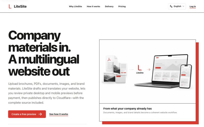 LiteSite | Build and Publish a Multilingual Business Website, Fast — screenshot
