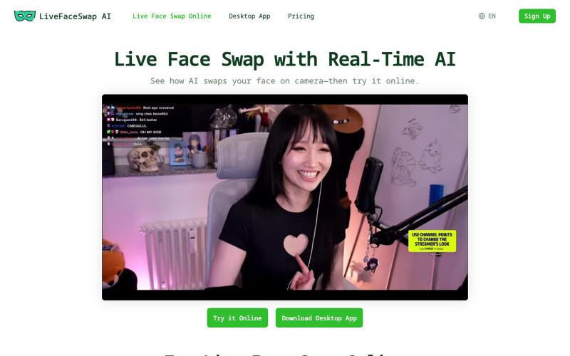Live Face Swap for Streaming & Video Calls | Try It Online — screenshot