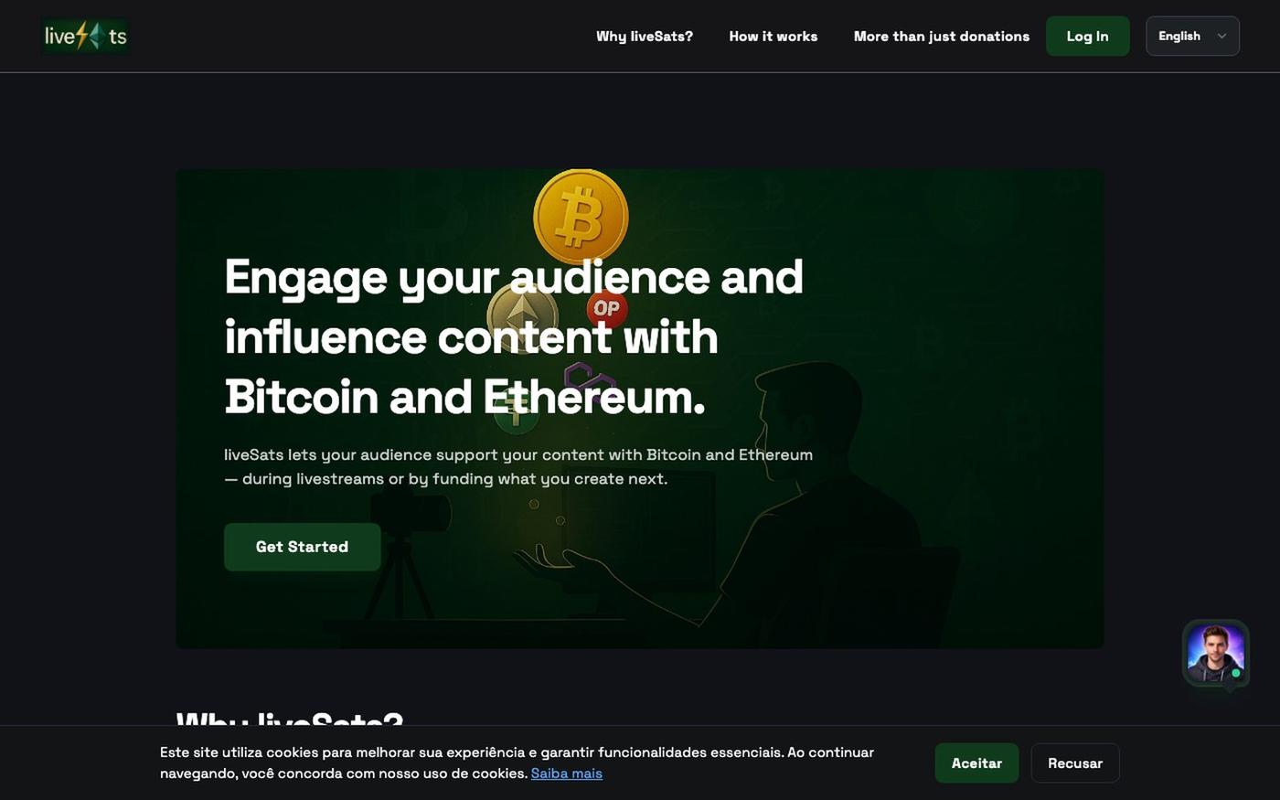liveSats — Audience engagement & crypto support — screenshot