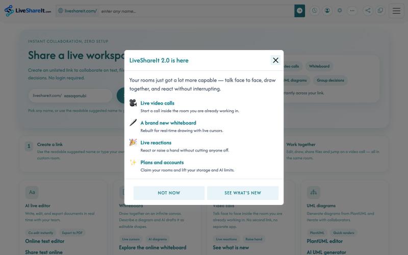 LiveShareIt: AI Live Editor, File Sharing, UML Diagrams, Group Decision AI — screenshot