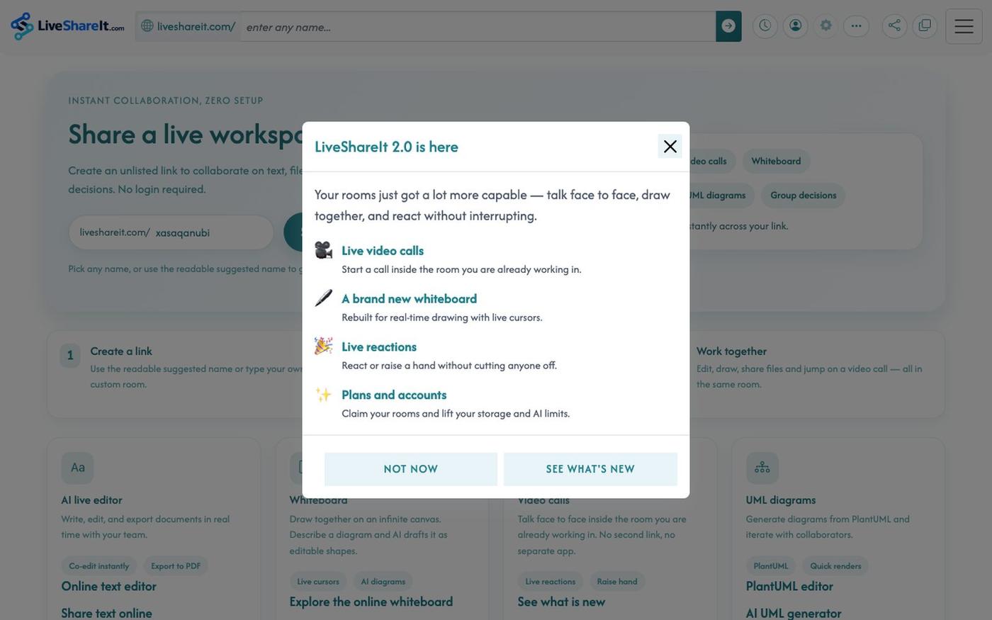 LiveShareIt: AI Live Editor, File Sharing, UML Diagrams, Group Decision AI — screenshot