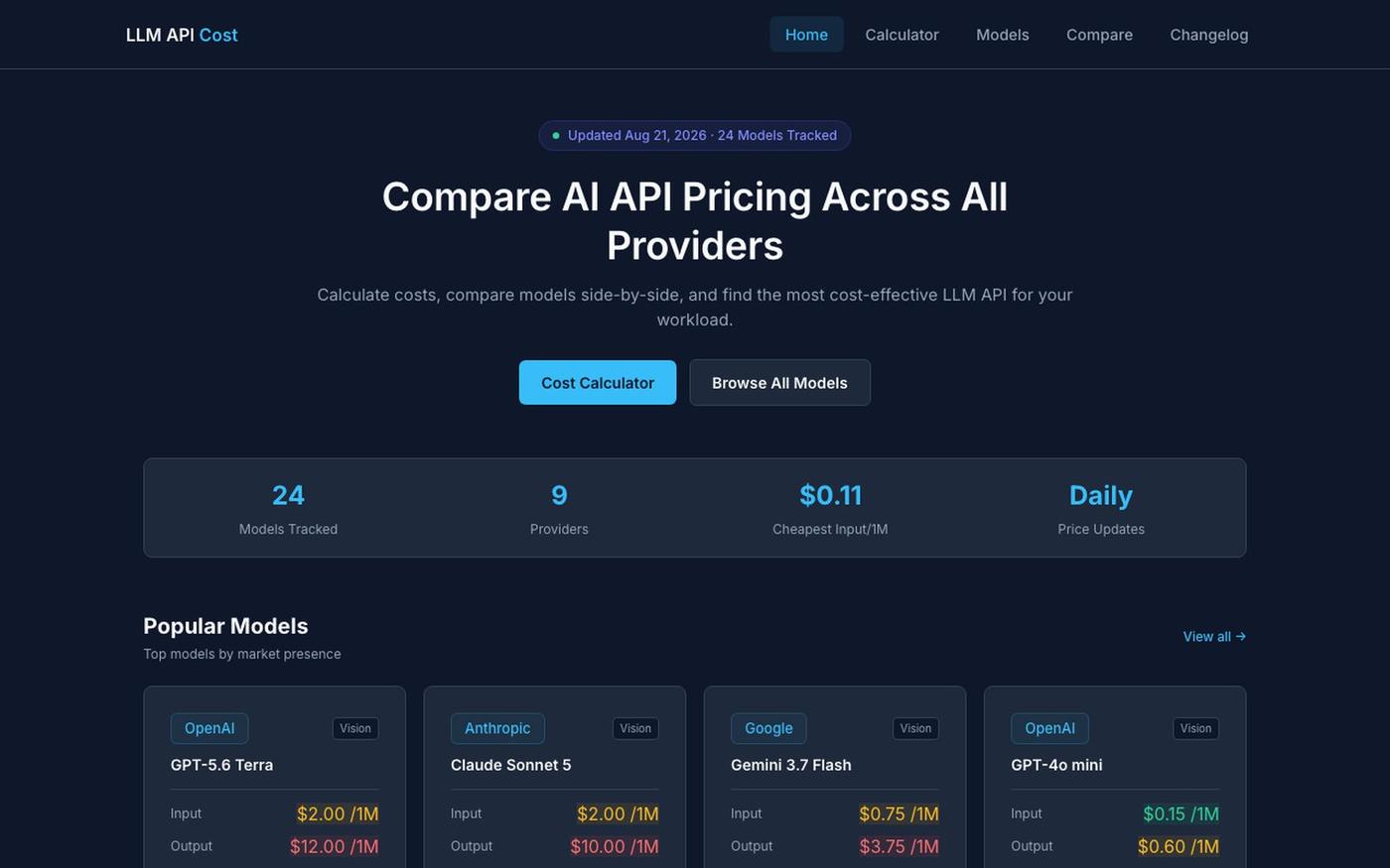 Compare AI API Pricing — LLM Cost Calculator 2026 | LLM API Cost — screenshot