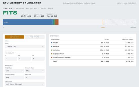 GPU Memory Calculator — screenshot