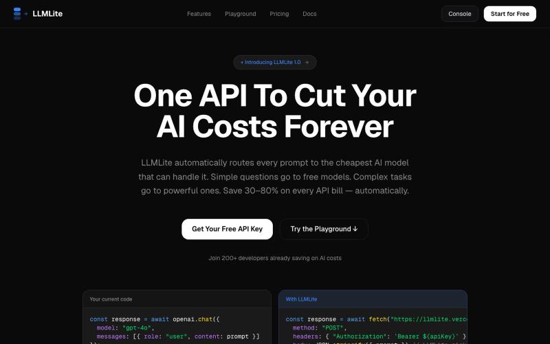 LLMLite — Route Smarter. Spend Less. — screenshot