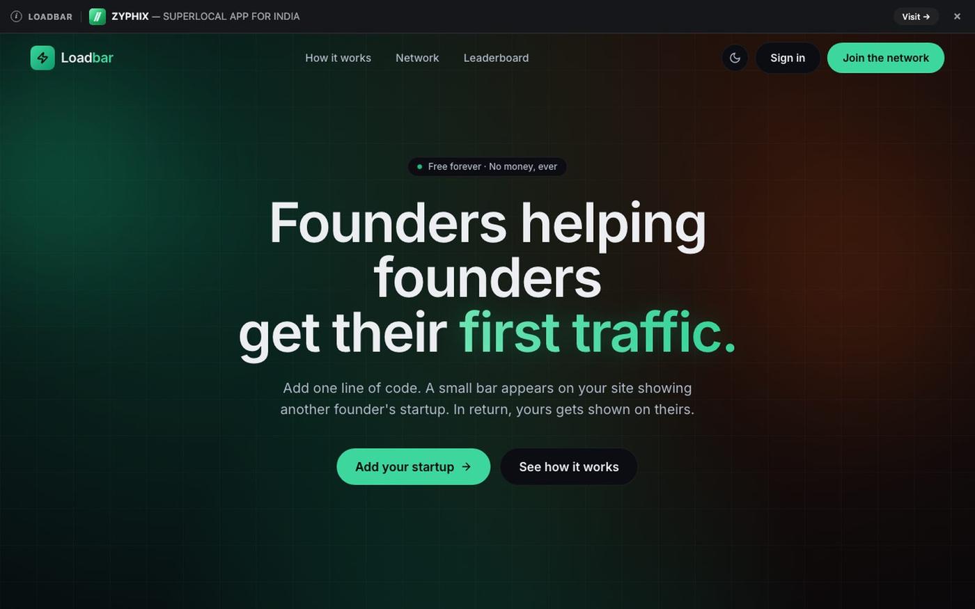 Loadbar — Founders helping founders get their first traffic — screenshot