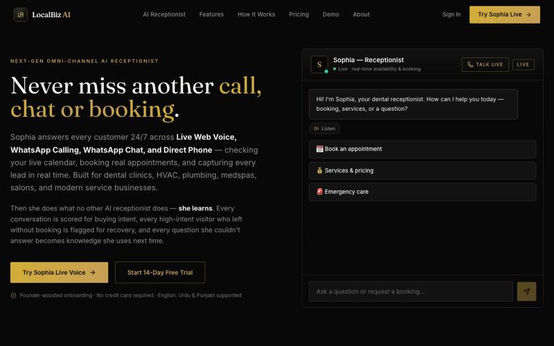 LocalBiz AI — Next-Gen Omni-Channel AI Receptionist & Booking Engine — screenshot