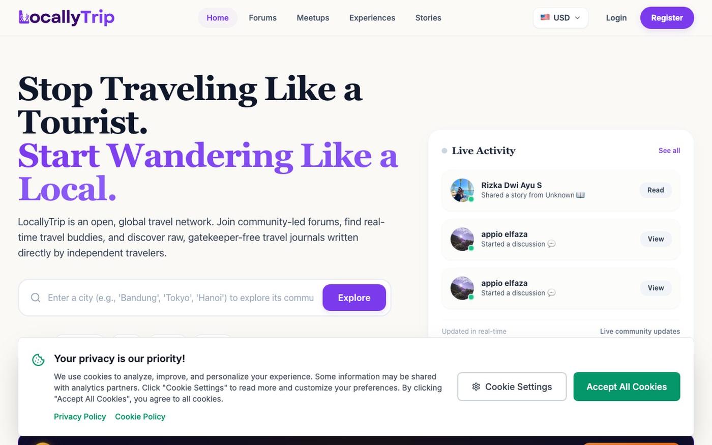 LocallyTrip – Travel Community, Meetups & Experiences — screenshot