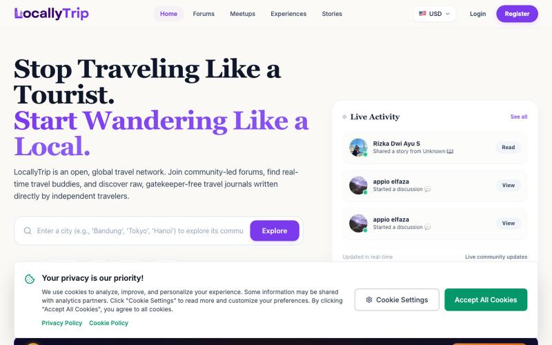 LocallyTrip – Travel Community, Meetups & Experiences — screenshot