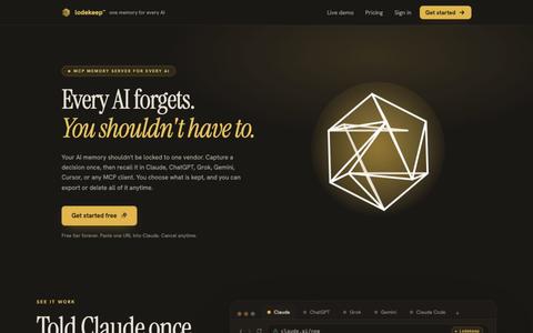 Lodekeep · one memory for every AI — screenshot