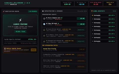 CLOUD BILL BILLIONAIRE // Cloud Expense Clicker — screenshot