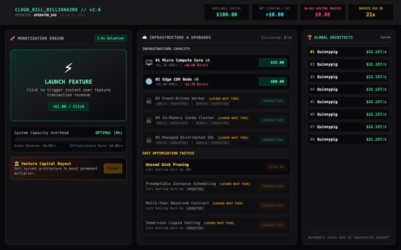 CLOUD BILL BILLIONAIRE // Cloud Expense Clicker — screenshot