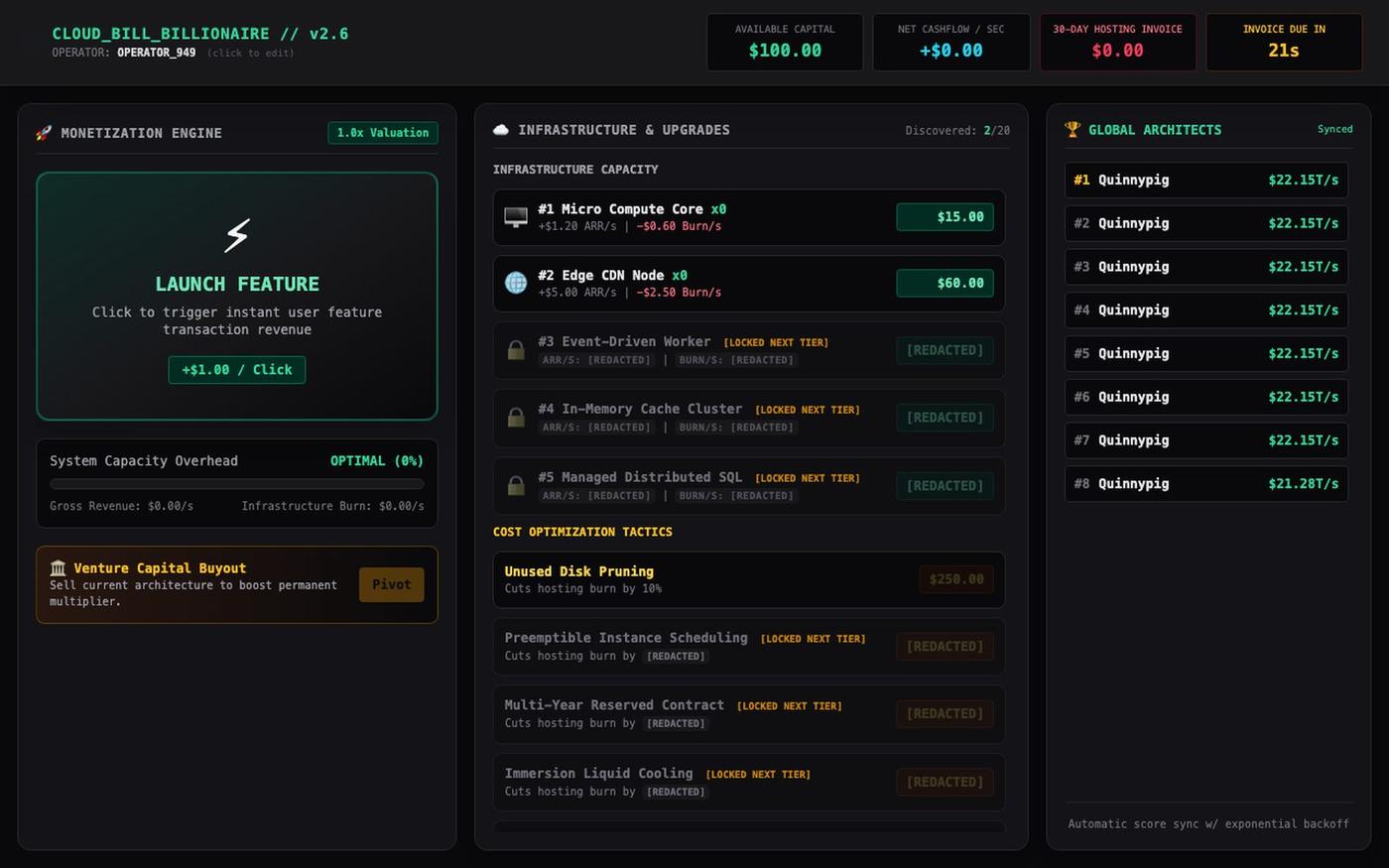 CLOUD BILL BILLIONAIRE // Cloud Expense Clicker — screenshot