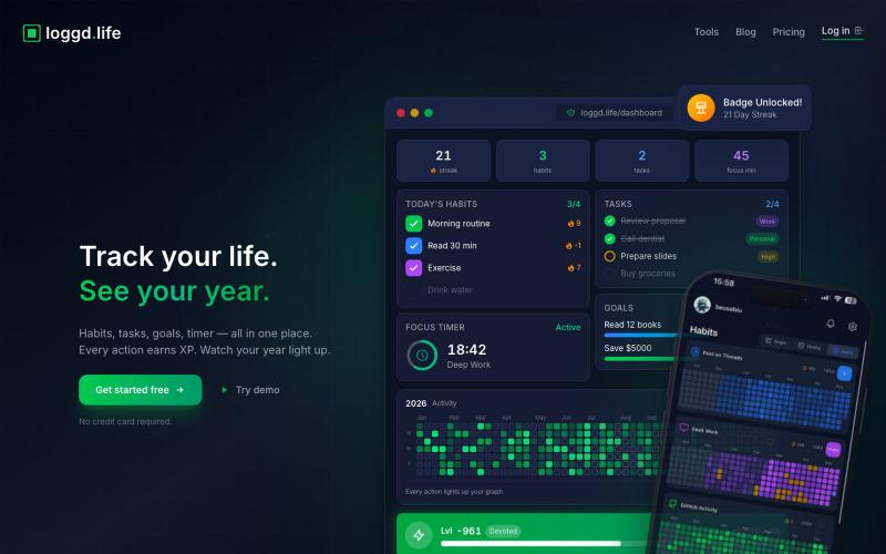 Track Your Life. See Your Year - loggd.life — screenshot