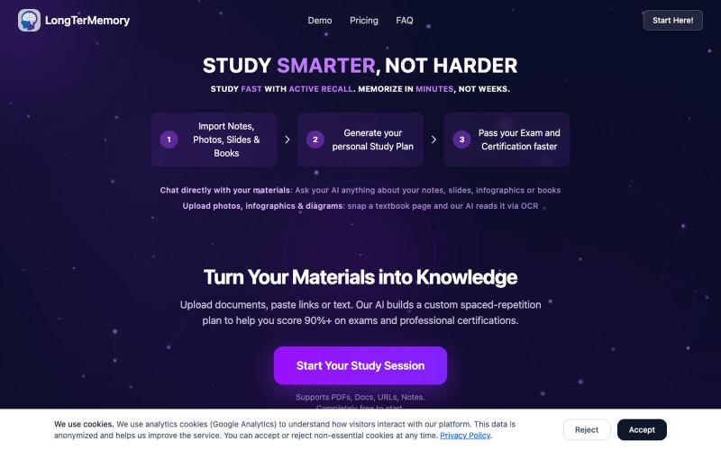 LongTerMemory - AI Tool for Study & Exam Preparation — screenshot