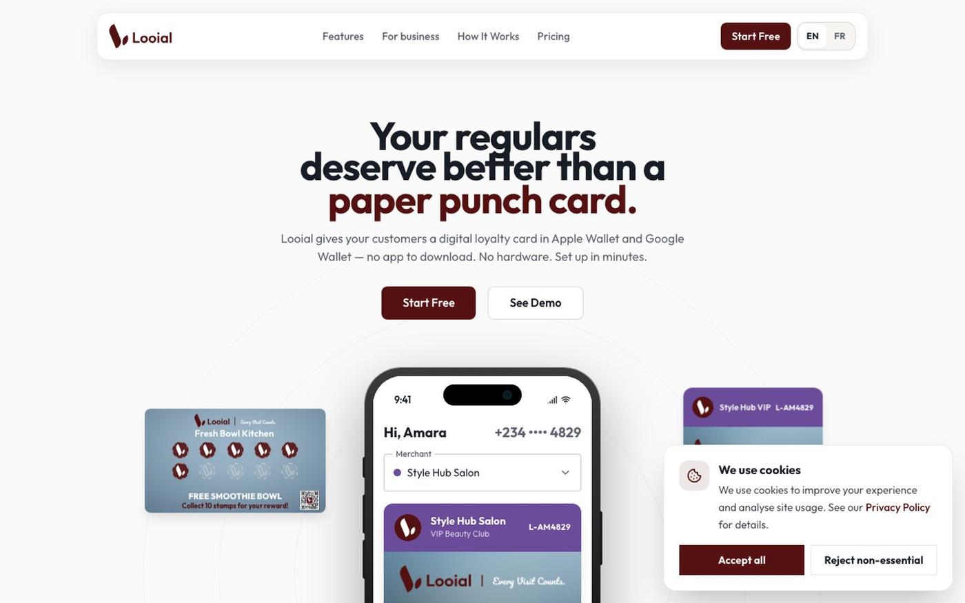 Looial | Loyalty in the wallet — no app — screenshot