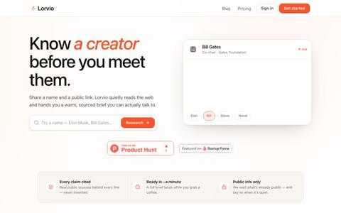 Lorvio — Research anyone before you meet them — screenshot
