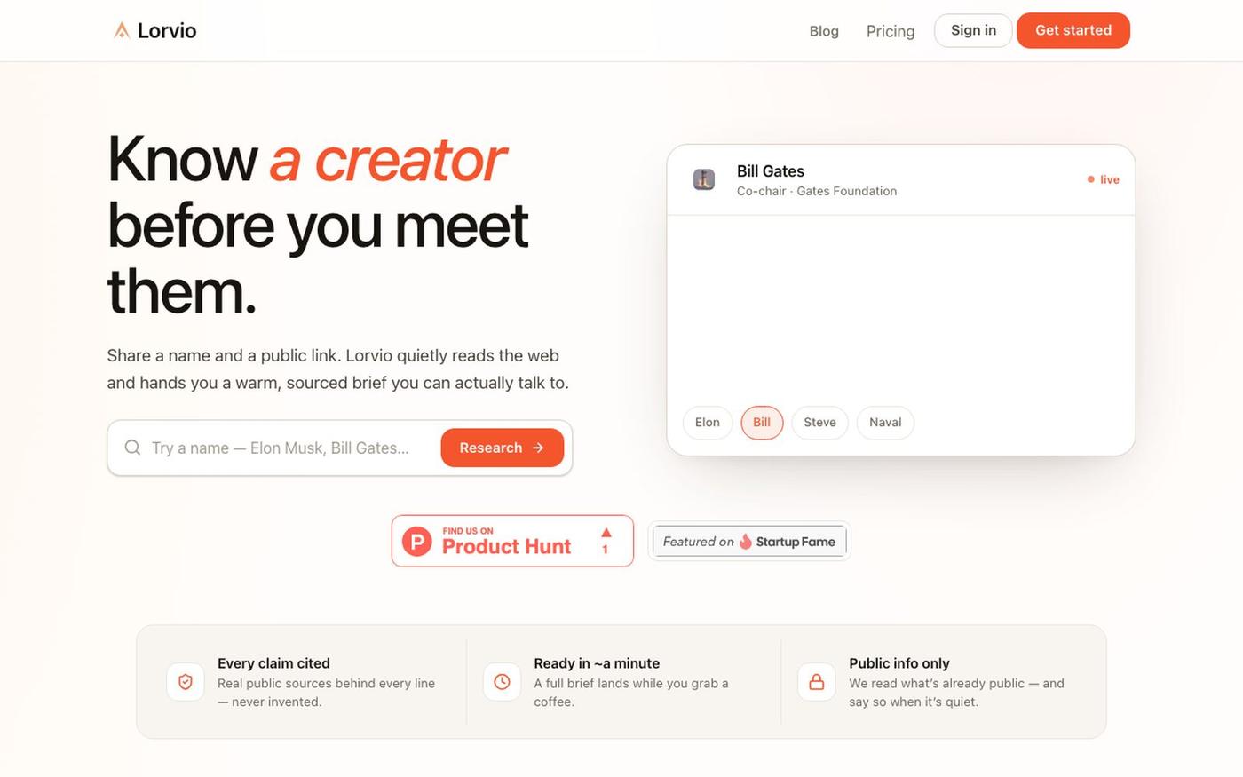 Lorvio — Research anyone before you meet them — screenshot