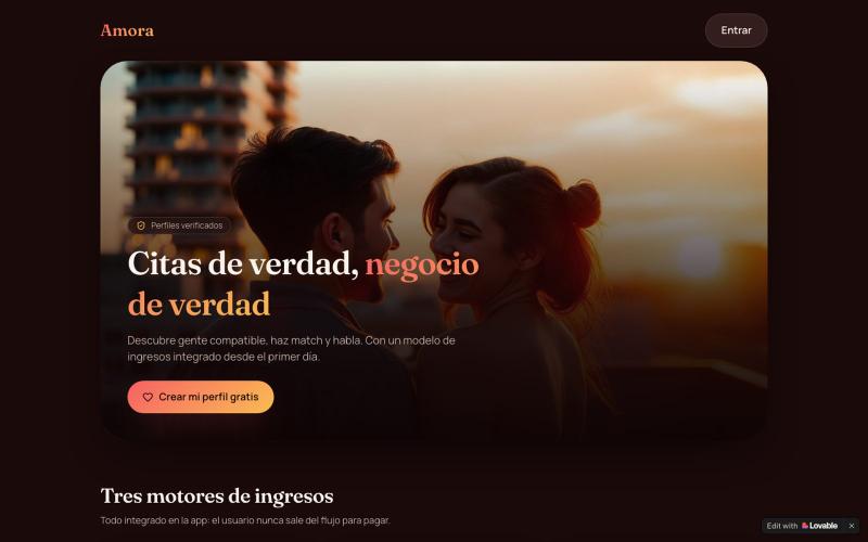 Amora — la app de citas que genera ingresos — screenshot