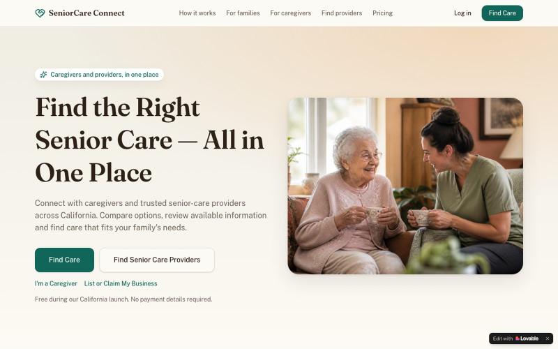 SeniorCare Connect — Find the Right Senior Care in California — screenshot