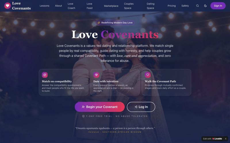 Love Covenants — Intentional Dating, Couples & Covenant Relationships — screenshot