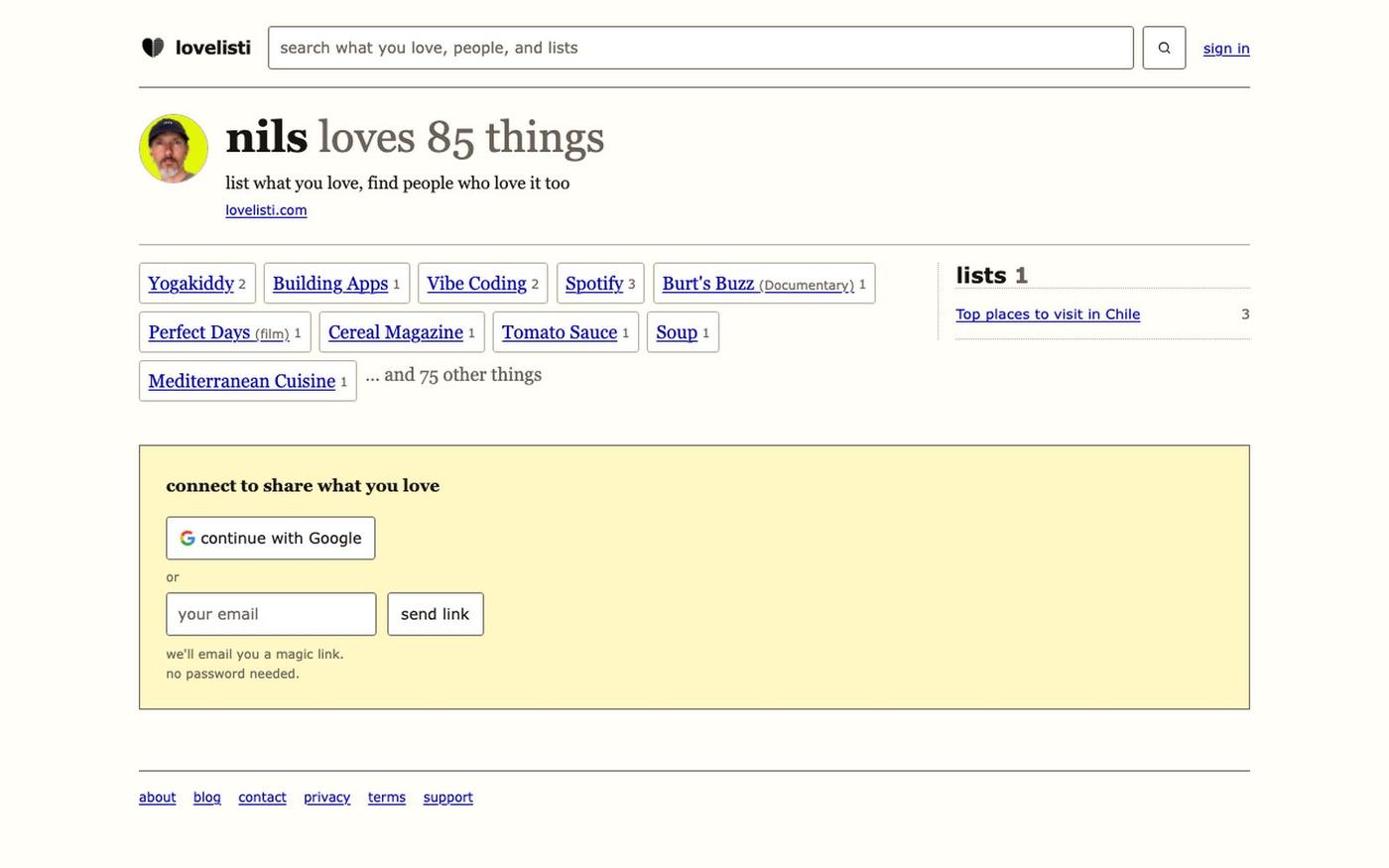 nils · lovelisti — screenshot