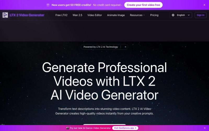 LTX 2 AI Video Generator - Create Stunning Videos Free Online — screenshot