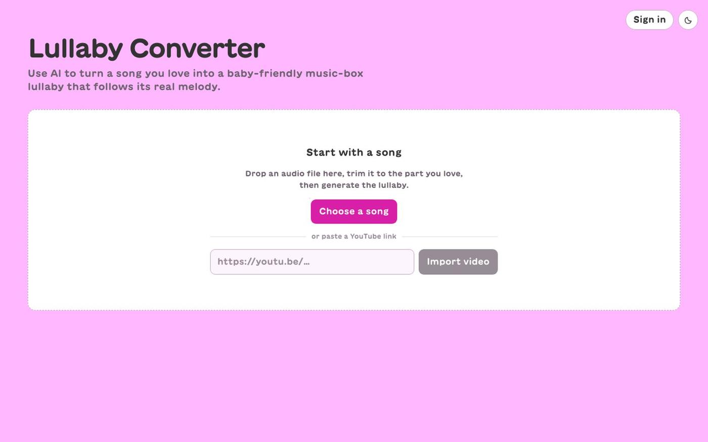 AI Lullaby Converter — turn any song into a music-box lullaby — screenshot