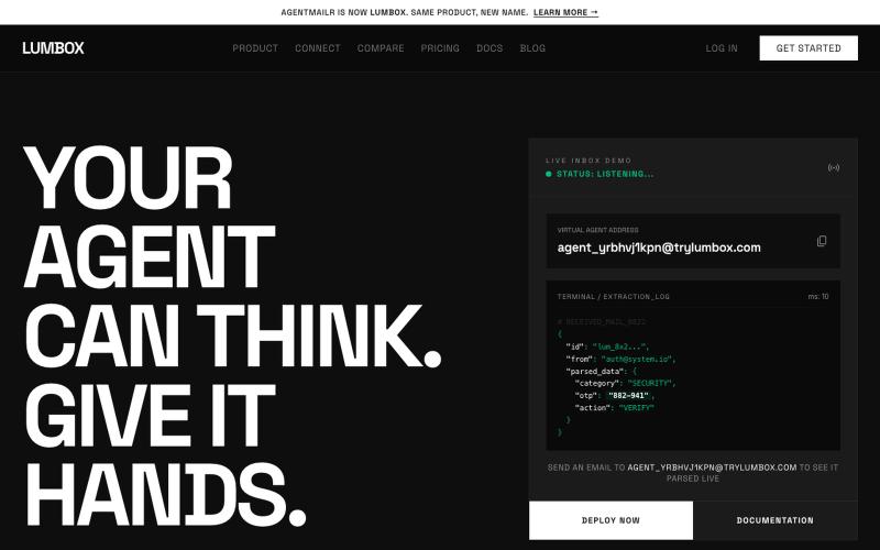 The Action Layer for AI Agents: Email, Logins & Credentials | Lumbox — screenshot