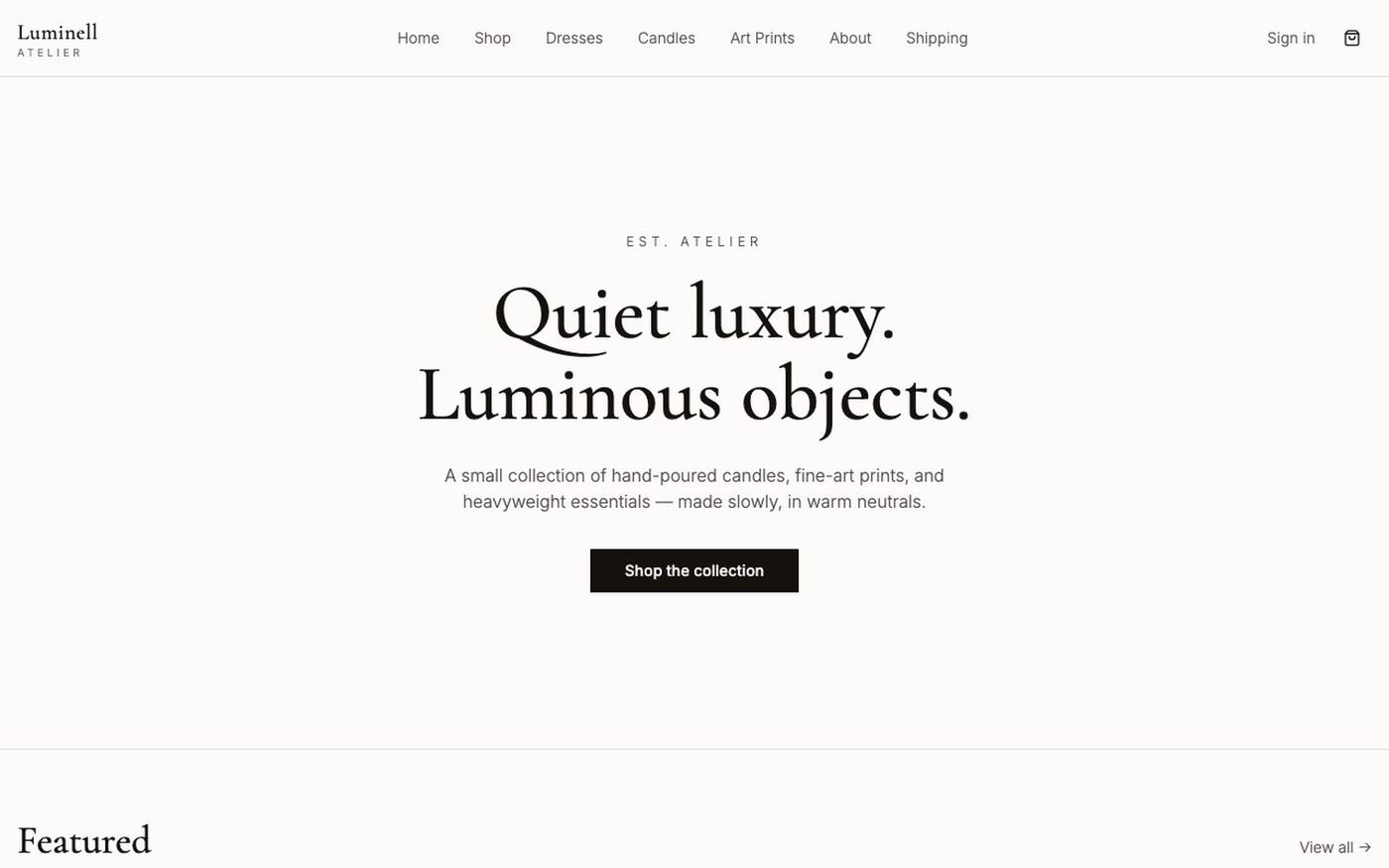 Luminell Atelier — Hand-Poured Candles & Art Prints — screenshot