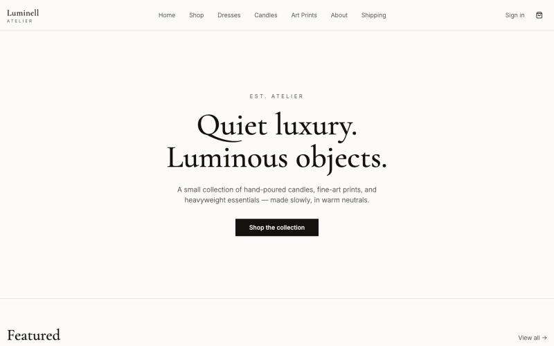 Luminell Atelier — Hand-Poured Candles & Art Prints — screenshot