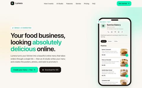 Lumera — Beautiful online menus & AI marketing for food businesses — screenshot